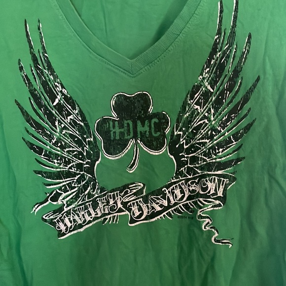 Harley Davidson green v-neck short sleeve shirt - Picture 2 of 5